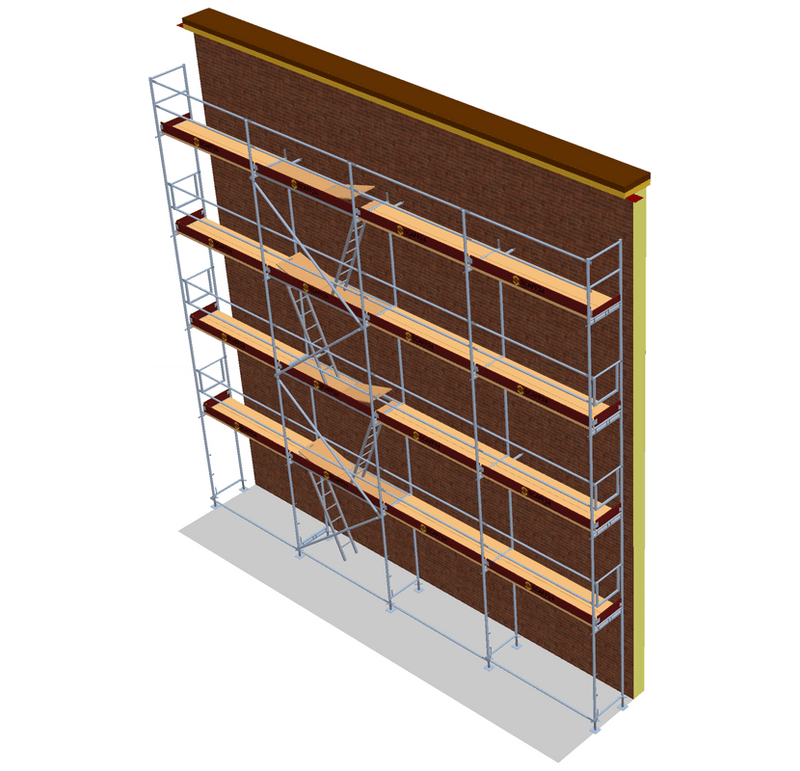 Fassadengerüst 10 x 10 m | 105 m² | Stahl / Holzbelag | SL74 Gerüst Scaff24