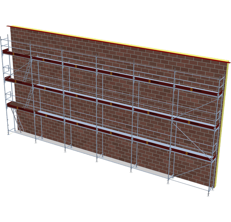 Fassadengerüst 15,42 x 8 m | 131,07 m² | Stahl / Stahlboden | S73 Fassadengerüst Scaff24