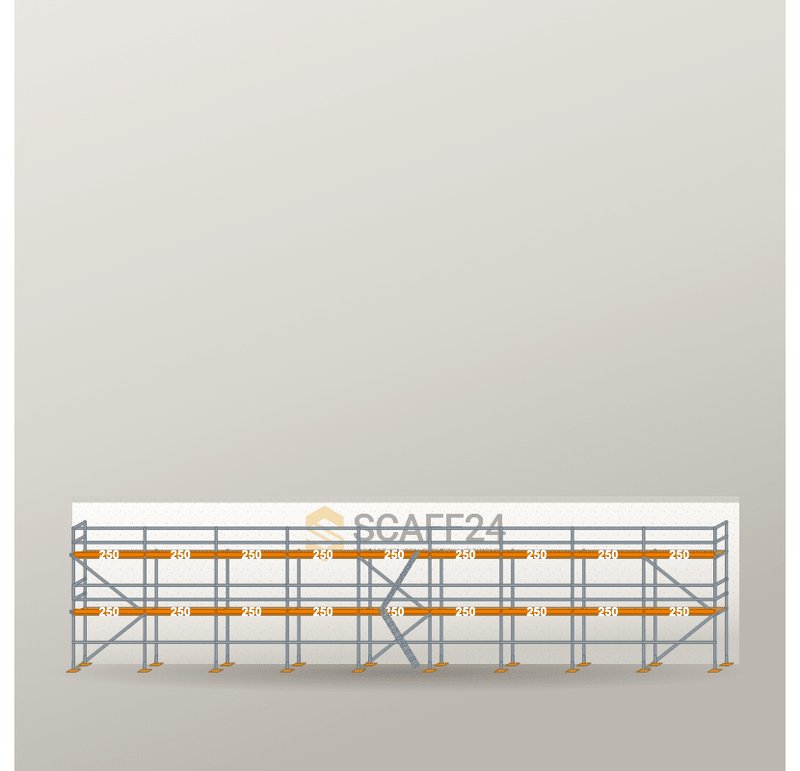 Fassadengerüst 22,5 x 6 m | 146,25 m² | Stahl / Holzbelag | R65 Fassadengerüst Scaff24