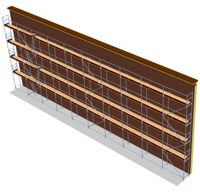 Fassadengerüst 25 x 10 m | 262,5 m² | Stahl / Holzbelag | SL74 Gerüst Scaff24