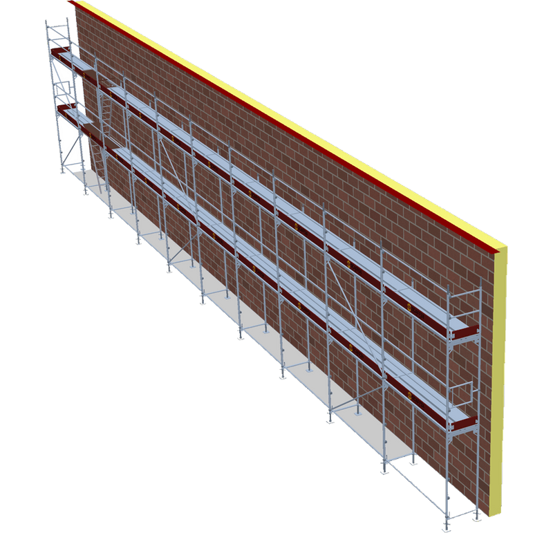 Fassadengerüst 25,7 x 6 m | 167,05 m² | Stahl / Stahlboden | S73 Fassadengerüst Scaff24