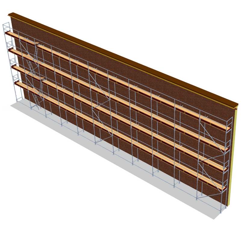 Fassadengerüst 33 x 10 m | 346,5 m² | Stahl / Holzbelag | SL74 Fassadengerüst Scaff24