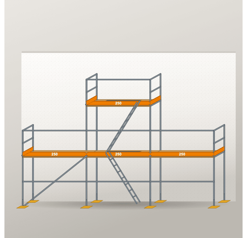 Gerüst 7,5x4-6m Giebelgerüst Stahlgerüst 23,75m² Holzboden - (G), R65 Handelsware (100000) Scaff24