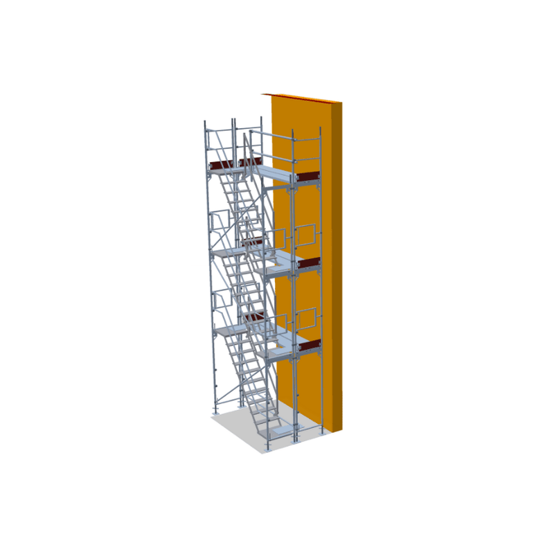 Gerüst Treppenturm 6 m | 07er Maß | Podesttreppe 2,57 m Treppenturm 6m Austritt Scaff24