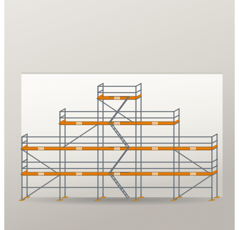Giebelgerüst 15 x 10 m | 91,5 m² | Stahl / Holzbelag | RUX65 Giebelgerüst Scaff24