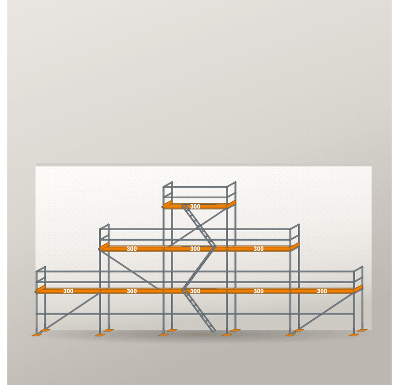 Giebelgerüst 15 x 8 m | 61,5 m² | Stahl / Holzbelag | RUX65 Giebelgerüst Scaff24