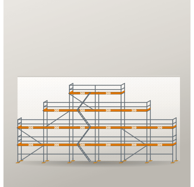 Giebelgerüst 18 x 10 m | 117 m² | Stahl / Holzbelag | RUX65 Giebelgerüst Scaff24