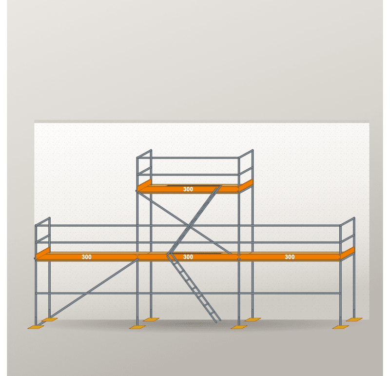 Giebelgerüst 9 x 6 m | 28,5 m² | Stahl / Holzbelag | RUX65 Giebelgerüst Scaff24