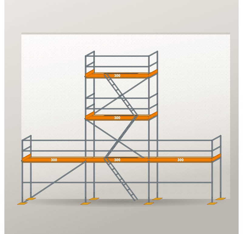 Giebelgerüst 9 x 8 m | 34,5 m² | Stahl / Holzbelag | RUX65 Giebelgerüst Scaff24
