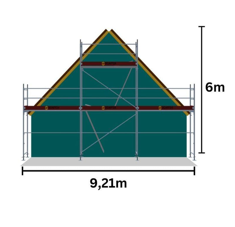 Giebelgerüst gebraucht 56m² – 9,21m x 6m Baugerüst mit Stahlrahmen Giebelgerüst 60qm MyScuff