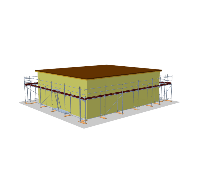 Layher Gerüst Komplett gebraucht – ca. 198 m² Arbeitsfläche – Bungalow / Haus rundum Fassadengerüst Scaff24