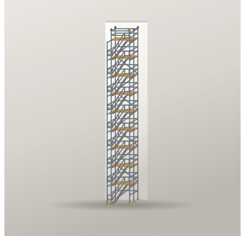 Treppenturm 2,5 x 18 m | Stahl / Holzbelag | SL74 Treppenturm Scaff24