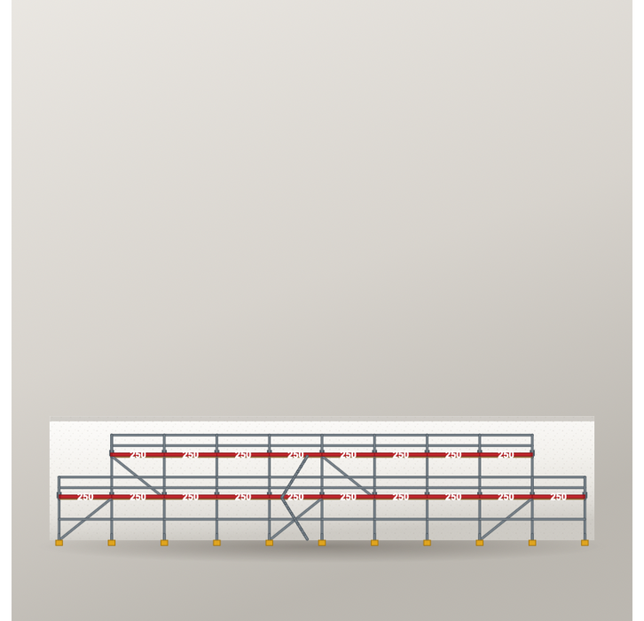 Giebelgerüst 25 x 6 m | 102,5 m² | Stahl / Holzbelag | SL74