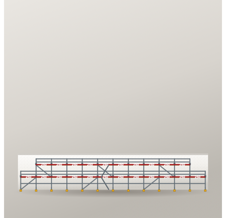 Giebelgerüst 30 x 6 m | 125 m² | Stahl / Holzbelag | SL74