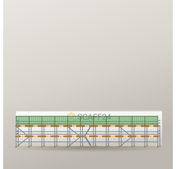 Dachfanggerüst 27,5 x 6 m | 178,75 m² | Stahl / Holzbelag | R65
