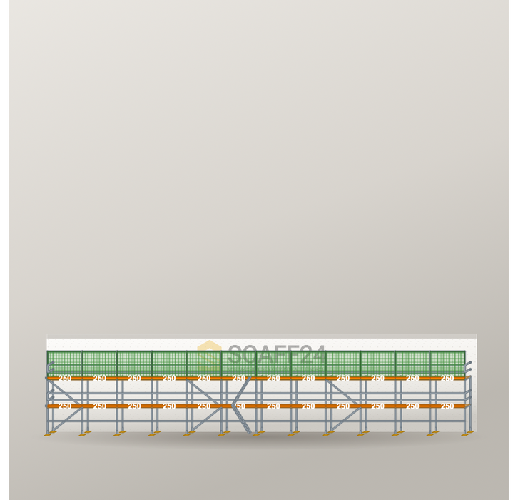 Dachfanggerüst 30 x 6 m | 195 m² | Stahl / Holzbelag | R65