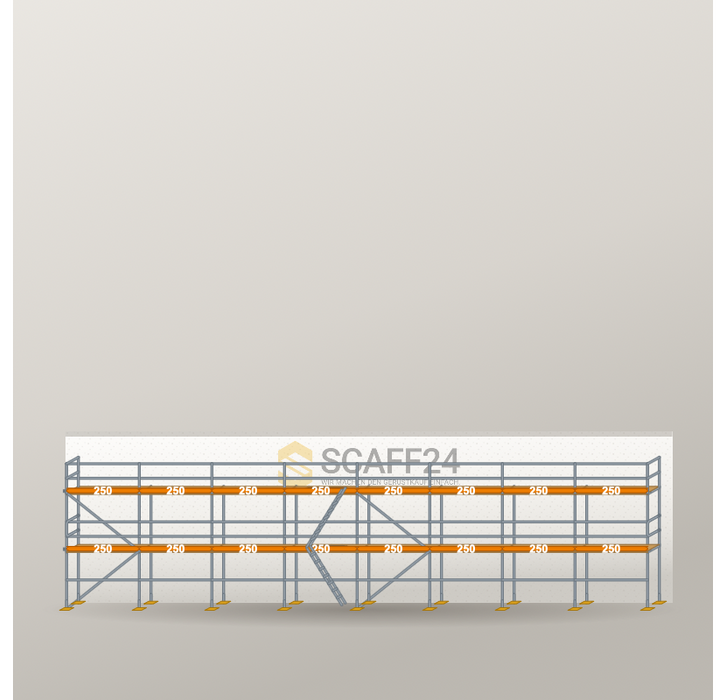 Fassadengerüst 20 x 6 m | 130 m² | Stahl / Holzbelag | R65
