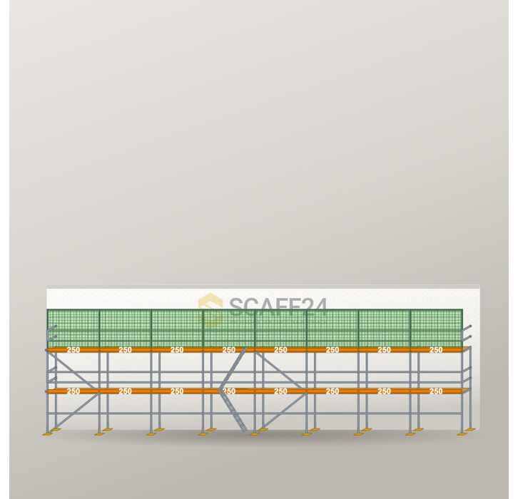 Dachfanggerüst 20 x 6 m | 130 m² | Stahl / Holzbelag | R65