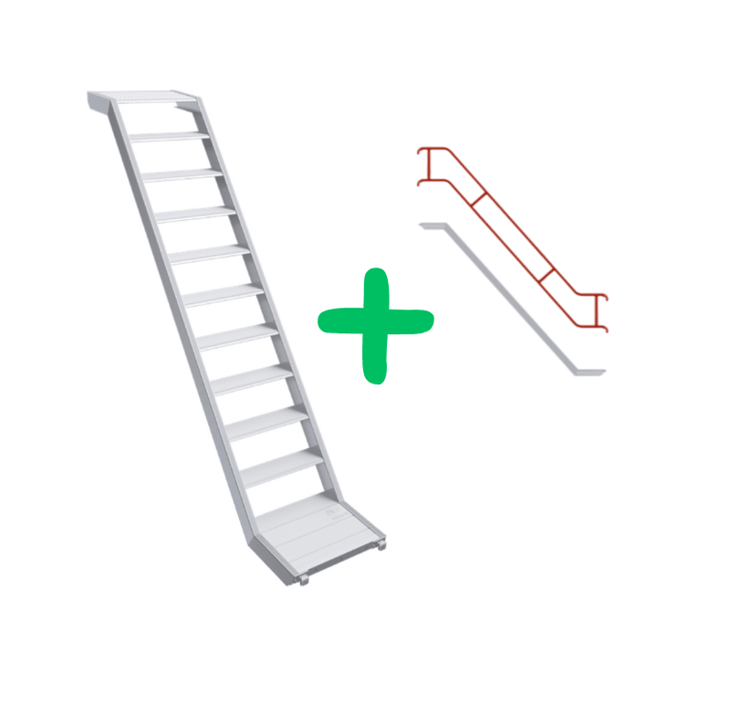Alu-Treppe B64 mit Außengeländer | 2,57 m Feld | 2,00 m Höhe – MJ Uni Connect | DIBt-zertifiziert Treppe MJ-Gerüst 