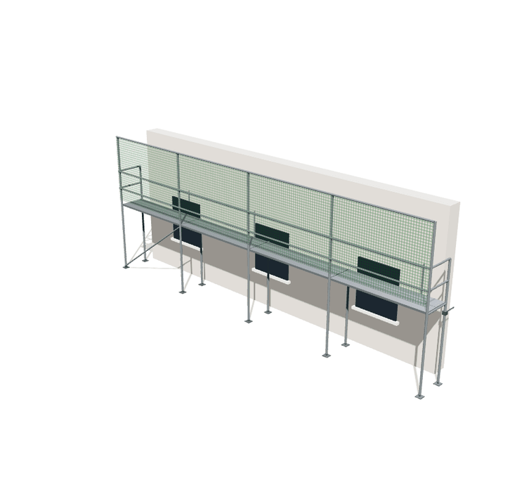 Baugerüst 10,28 x 4 m | 46,26 m² | Stahl / Stahlboden | S73 Dachfanggerüst Scaff24 