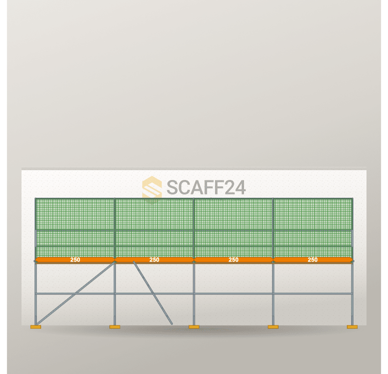 Dachfanggerüst 10 x 4 m | 45 m² | Holzbelag | R65 Dachfanggerüst Scaff24 