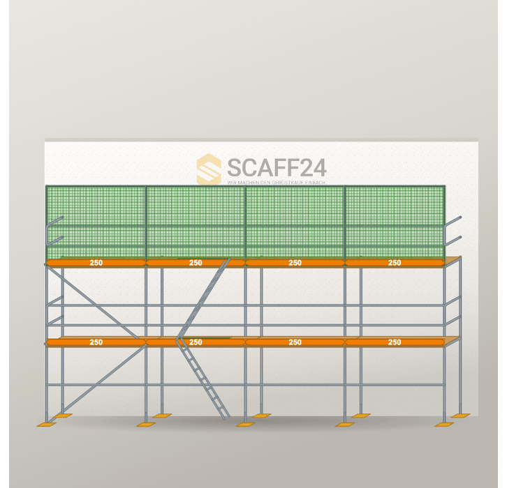 Dachfanggerüst 10 x 6 m | 65 m² | Stahl / Holzbelag | R65 Dachfanggerüst Scaff24 