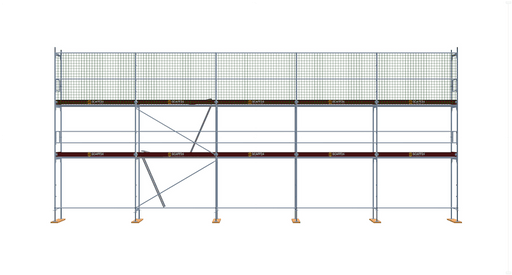 Dachfanggerüst 15×6 m | ca. 100 m² – 2 Ebenen | 73 cm Breite | Stahl Scaff24 