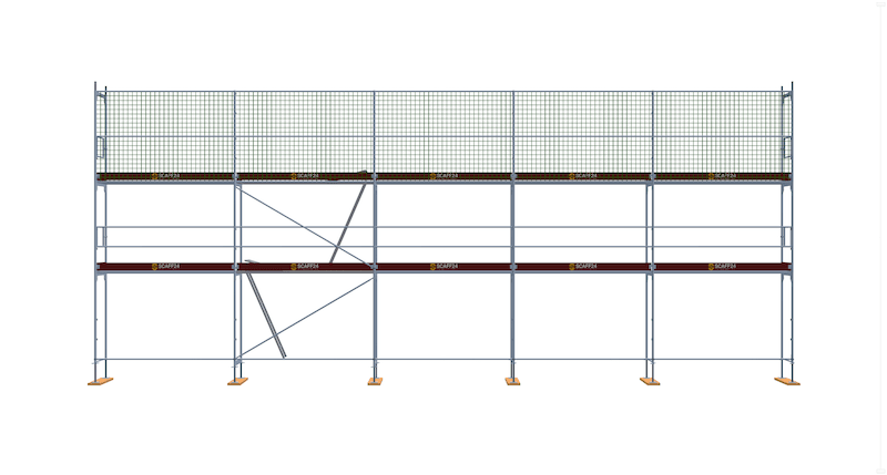 Dachfanggerüst 15×6 m | ca. 100 m² – 2 Ebenen | 73 cm Breite | Stahl Scaff24 