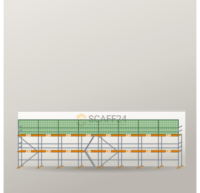Dachfanggerüst 20 x 6 m | 130 m² | Stahl / Holzbelag | R65 Dachfanggerüst Scaff24 