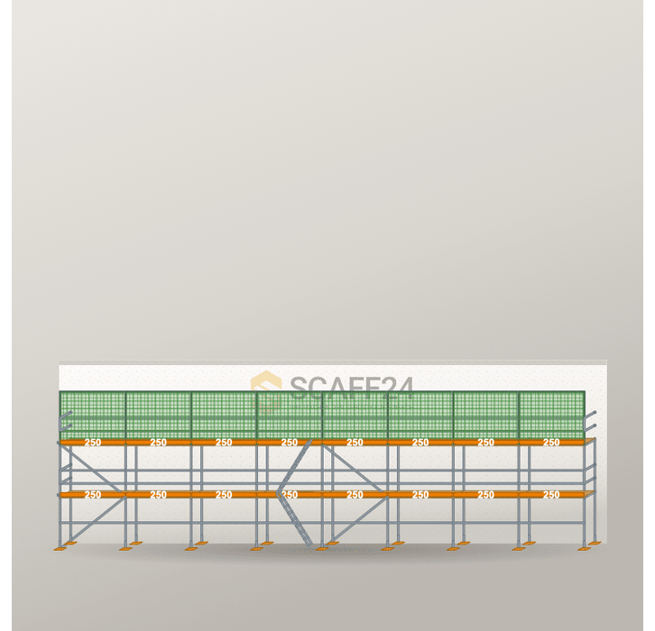 Dachfanggerüst 20 x 6 m | 130 m² | Stahl / Holzbelag | R65 Dachfanggerüst Scaff24 
