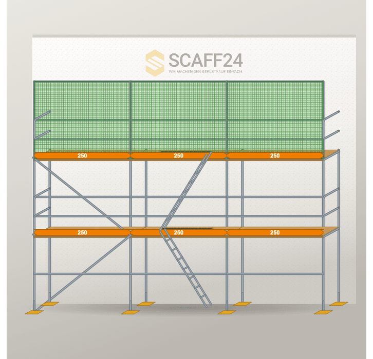 Dachfanggerüst 7,5 x 6 m | 48,75 m² | Stahl / Holzbelag | R65 Dachfanggerüst Scaff24 