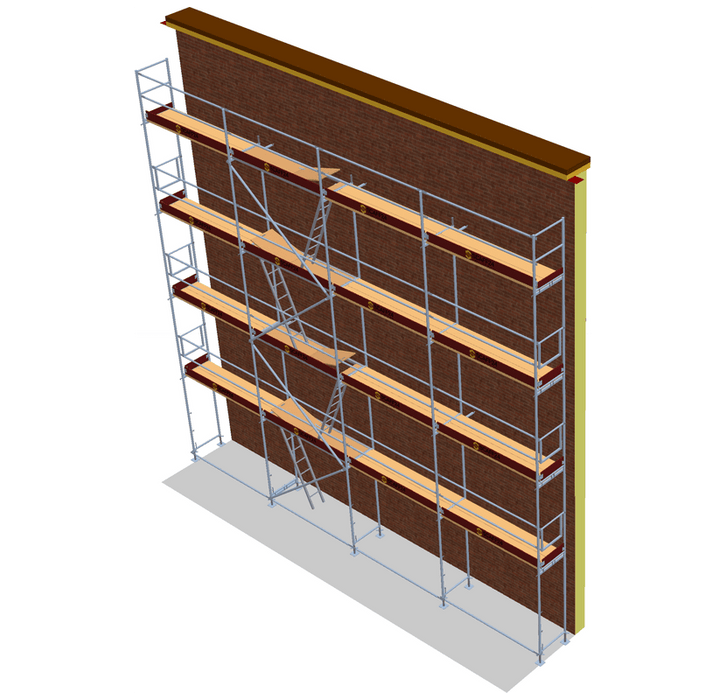 Fassadengerüst 10 x 10 m | 105 m² | Stahl / Holzbelag | SL74 Gerüst Scaff24 