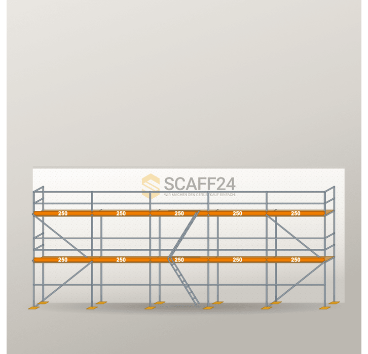 Fassadengerüst 12,5 x 6 m | 81,25 m² | Stahl / Holzbelag | R65 Fassadengerüst Scaff24 