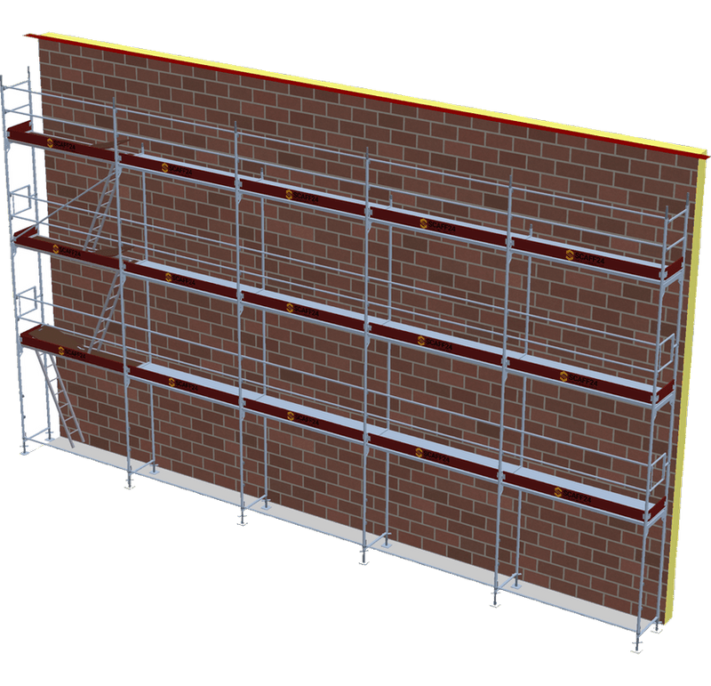 Fassadengerüst 12,85 x 8 m | 109,23 m² | Stahl / Stahlboden | S73 Fassadengerüst Scaff24 