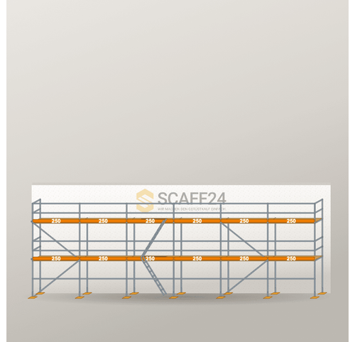 Fassadengerüst 15 x 6 m | 97,5 m² | Stahl / Holzbelag | R65 Fassadengerüst Scaff24 