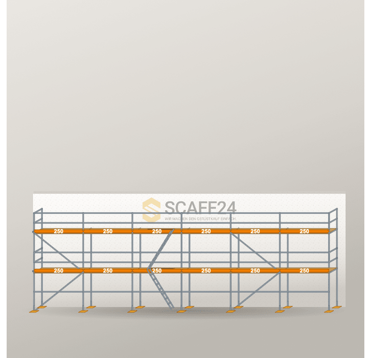 Fassadengerüst 15 x 6 m | 97,5 m² | Stahl / Holzbelag | R65 Fassadengerüst Scaff24 