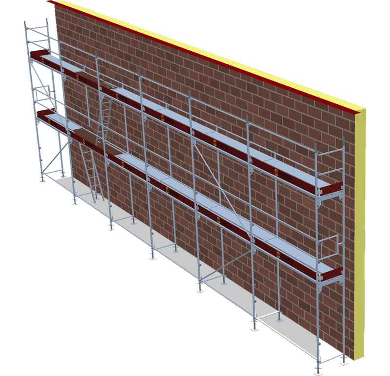 Fassadengerüst 15,42 x 6 m | 100,23 m² | Stahl / Stahlboden | S73 Gerüst Scaff24 