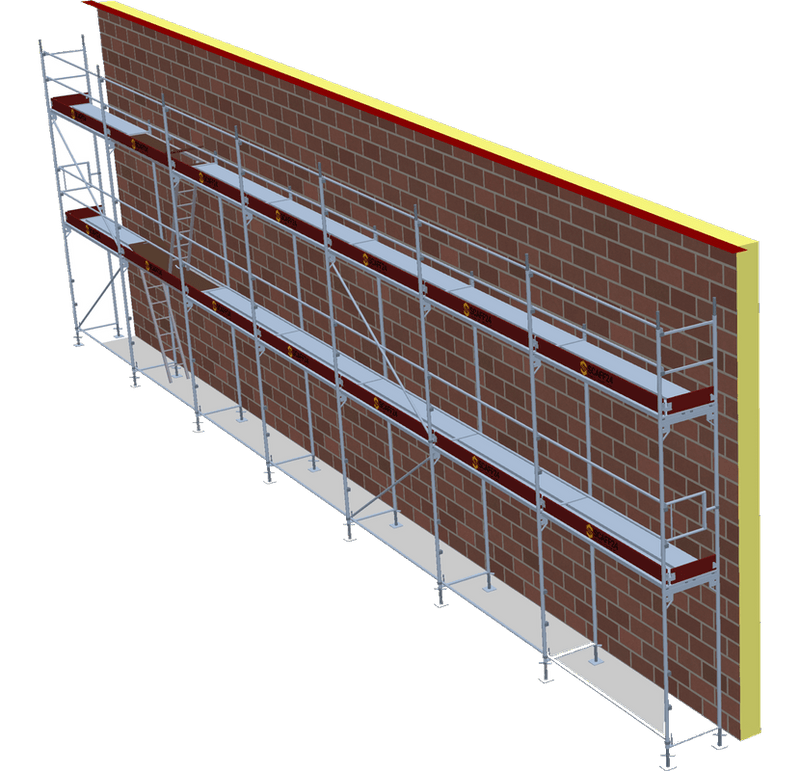 Fassadengerüst 17,99 x 6 m | 116,94 m² | Stahl / Stahlboden | S73 Gerüst Scaff24 
