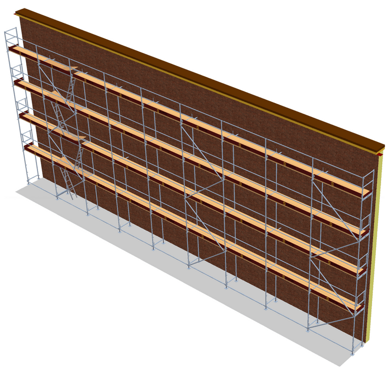 Fassadengerüst 27 x 10 m | 283,5 m² | Stahl / Holzbelag | SL74 Fassadengerüst Scaff24 