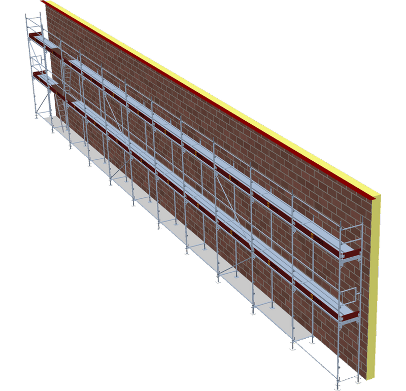 Fassadengerüst 28,27 x 6 m | 183,76 m² | Stahl / Stahlboden | S73 Fassadengerüst Scaff24 