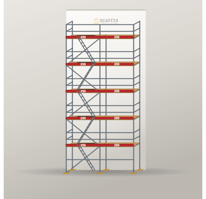 Fassadengerüst 5 x 12 m | 62,5 m² | Stahl / Holzbelag | SL74 Fassadengerüst Scaff24 