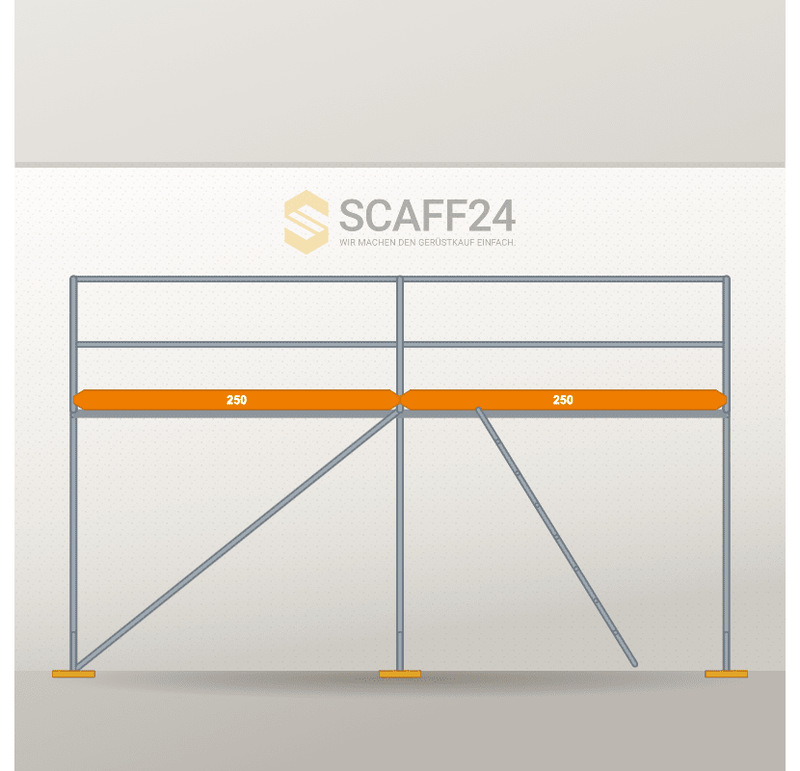 Fassadengerüst 5 x 4 m | 22,5 m² | Stahl / Holzbelag | R65 Fassadengerüst Scaff24 