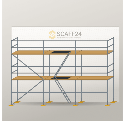 Fassadengerüst 7,5 x 6 m | 45 m² | Stahl / Holzbelag | SL74 Fassadengerüst Scaff24 
