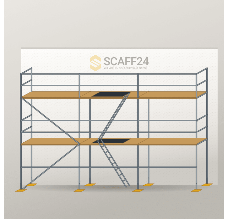 Fassadengerüst 7,5 x 6 m | 45 m² | Stahl / Holzbelag | SL74 Fassadengerüst Scaff24 