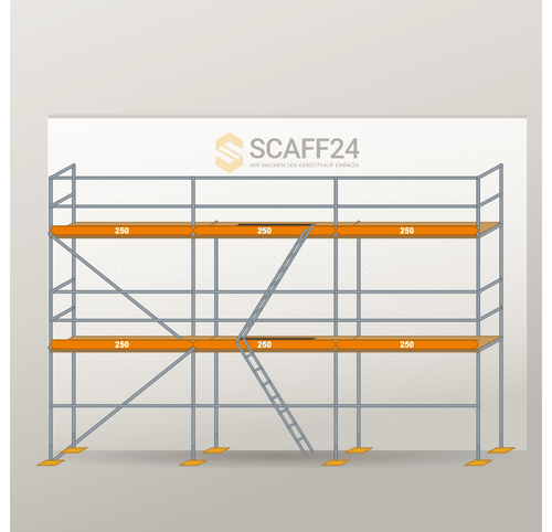 Fassadengerüst 7,5 x 6 m | 48,75 m² | Stahl / Holzbelag | R65 Fassadengerüst Scaff24 