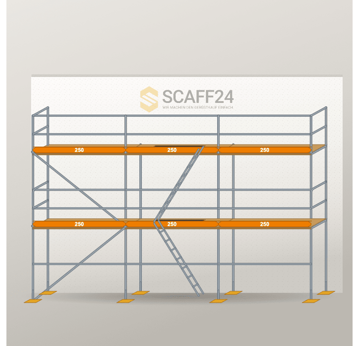 Fassadengerüst 7,5 x 6 m | 48,75 m² | Stahl / Holzbelag | R65 Fassadengerüst Scaff24 