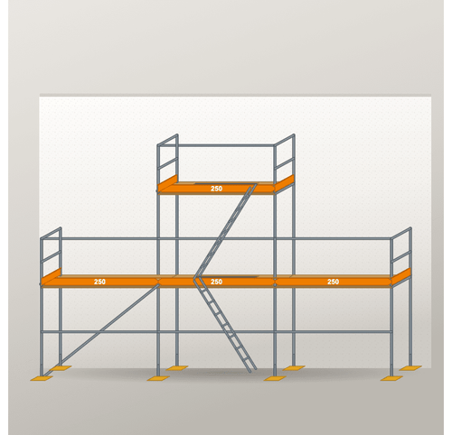 Gerüst 7,5x4-6m Giebelgerüst Stahlgerüst 23,75m² Holzboden - (G), R65 Handelsware (100000) Scaff24 