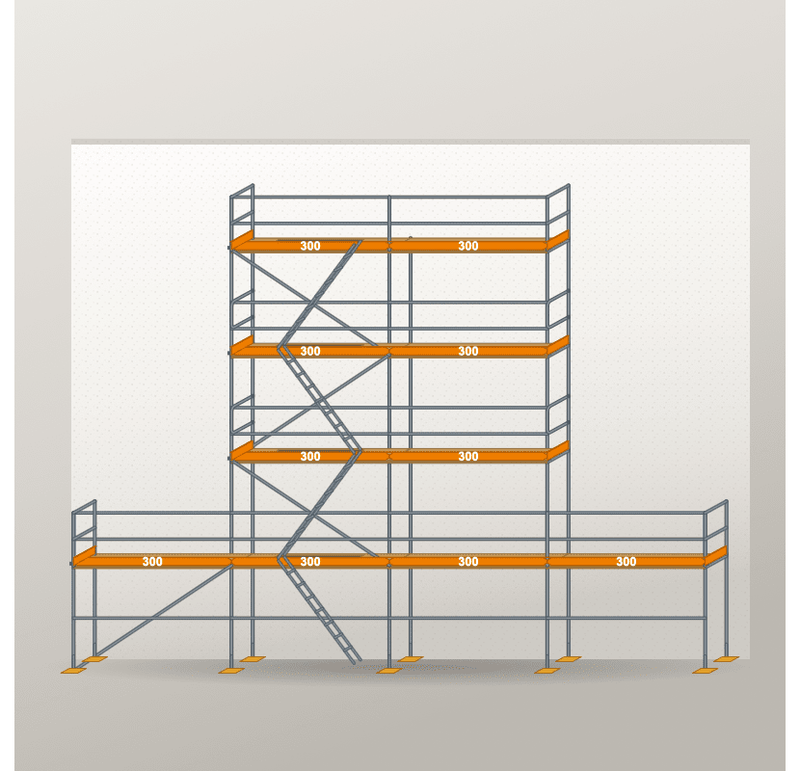 Giebelgerüst 12 x 10 m | 66 m² | Stahl / Holzbelag | RUX65 Giebelgerüst Scaff24 