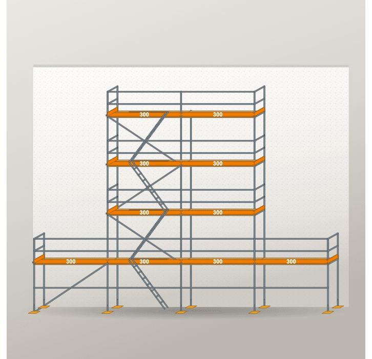 Giebelgerüst 12 x 10 m | 66 m² | Stahl / Holzbelag | RUX65 Giebelgerüst Scaff24 