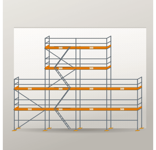 Giebelgerüst 12 x 10 m | 78 m² | Stahl / Holzbelag | RUX65 Giebelgerüst Scaff24 